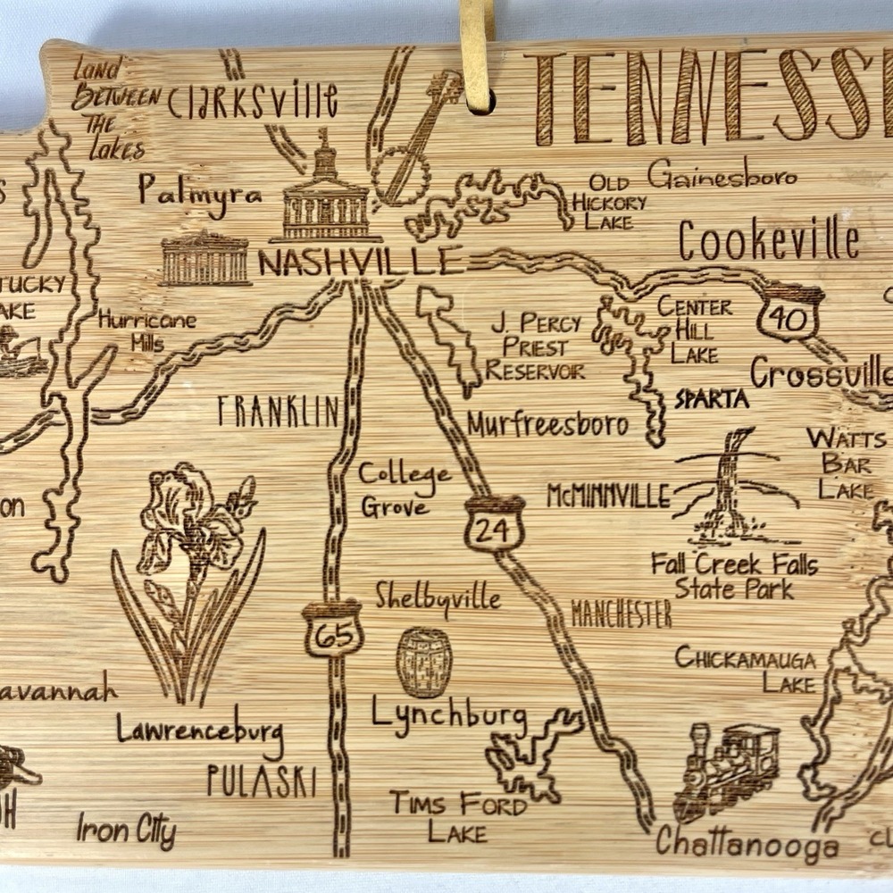 Totally Bamboo Tennessee State Engraved Cutting‎ Board Wall Decor 18.5" x 7"